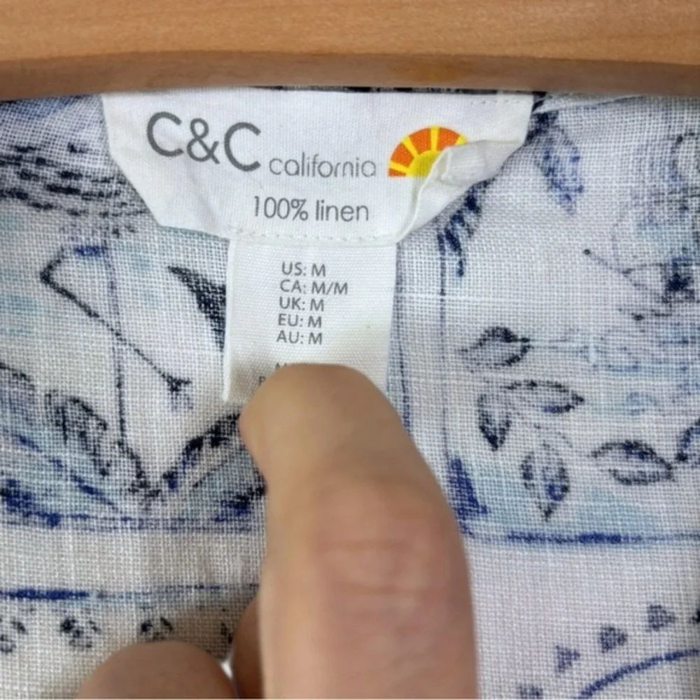 C&C California‎ Women’s M 100% Linen Button Up Nautical Print Long Sleeve Tunic - Picture 4 of 6